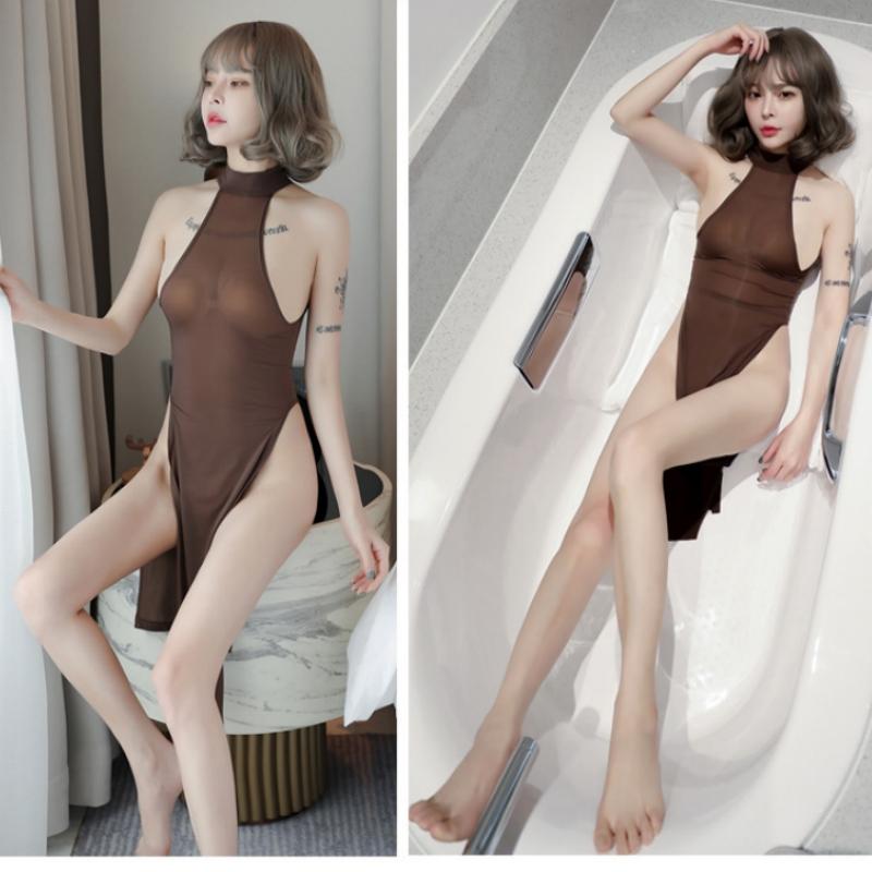 Dlouhé šaty Cheongsam v čínském stylu Sexy Transparentní Bílé minišaty Qipao pro ženy Oblečení Černé šaty Bodycon
