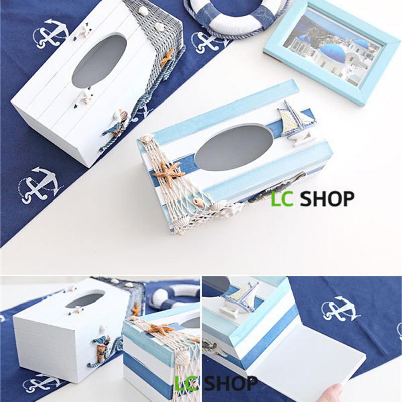 Storage Box 24cm Decorative Creative Wooden Marine Restaurant Storage Organizer Napkin Holder Wood Board Mediterranean-style