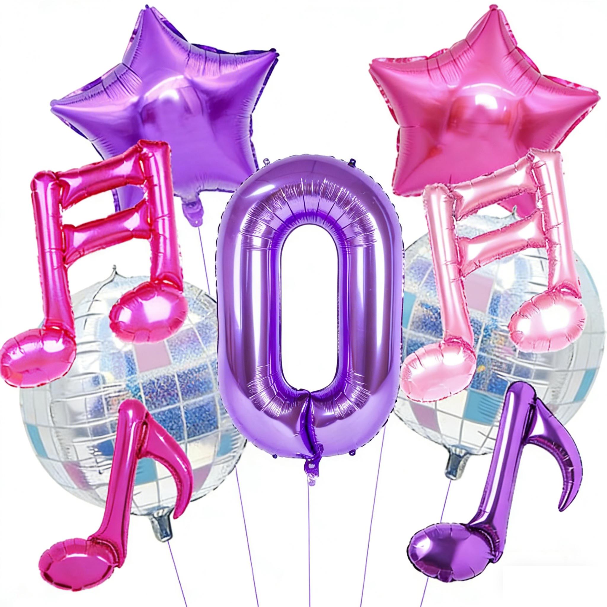 9pcs Birthday Decorations - Music Note Balloons Purple 40inch Disco Ball Balloons for Music Party Decoration 40inch