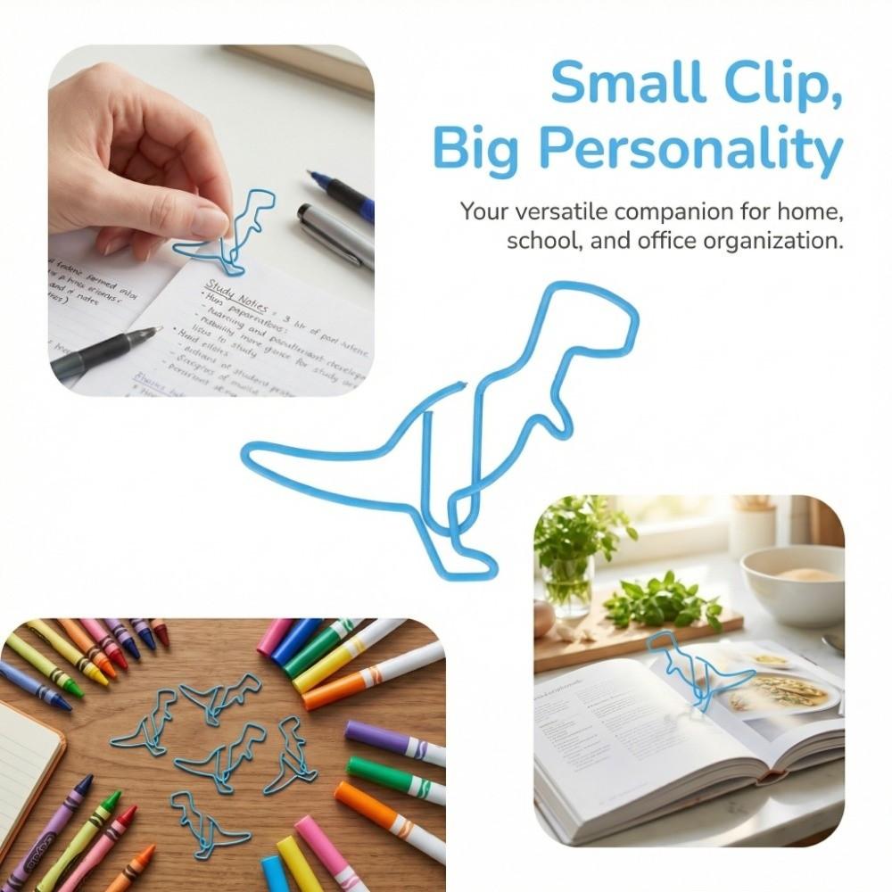 100Pcs Dinosaur Shape Funny Paper Clips Plastic-coated Metal Cute Paperclips  Scrapbook Making