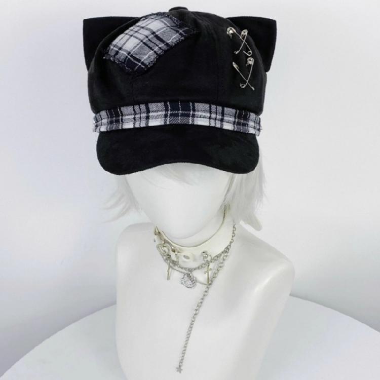 Punk Berets Kitten Ear Unisex Headwear Accessory for Women Men Cabbie Hat for Halloween Cosplay Party Outfit