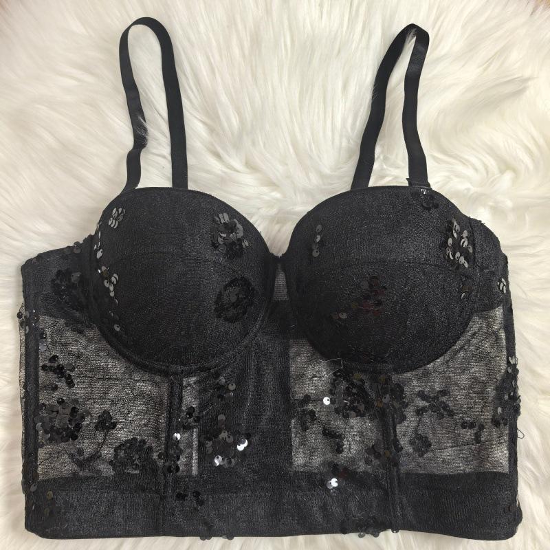 Lace Suspender Inner Bra Black Collected Tits Shaping Bust Spice Girl Fishbone Bust 34 чёрный