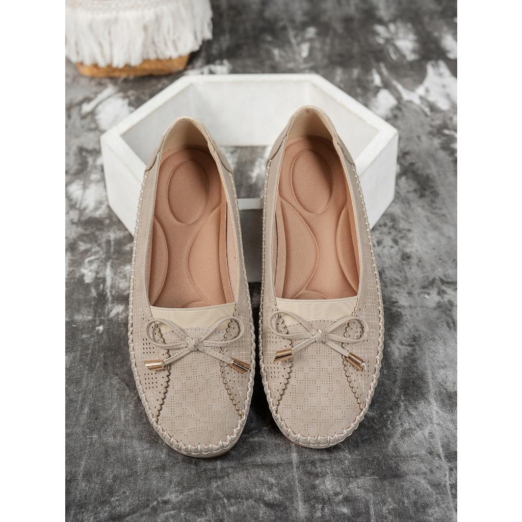 Stitching Bow Solid Color Women's Flat Loafers