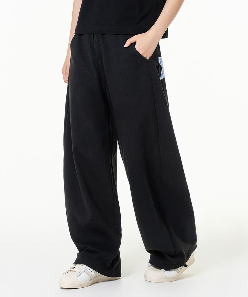 MOZMOZ Star Patch Side Pleated Wide Training Pants Black