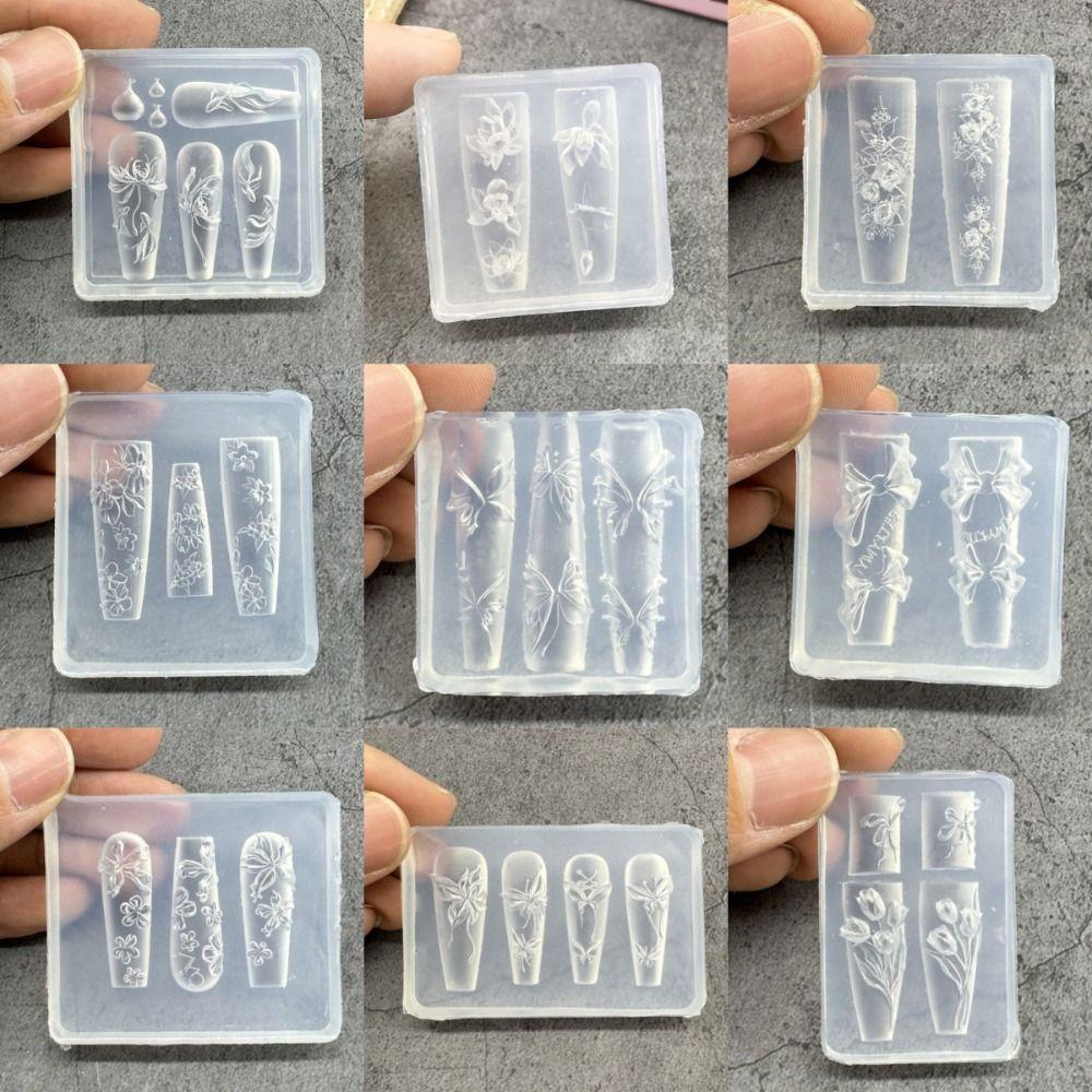 With Box Nailart Mold Transparent Silicone Template New Nail Art Template  Nail Decoration