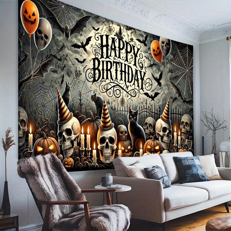 2D flat banner 1 piece - Halloween banner background - scary skulls and batszyc