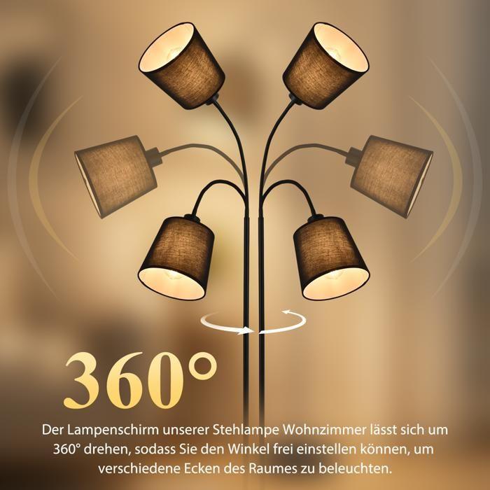NETTLIFE Lampadaire — hauteur 160 cm abat-jour pivotant à 360° avec interrupteur à pédale culot E27 tissu moderne