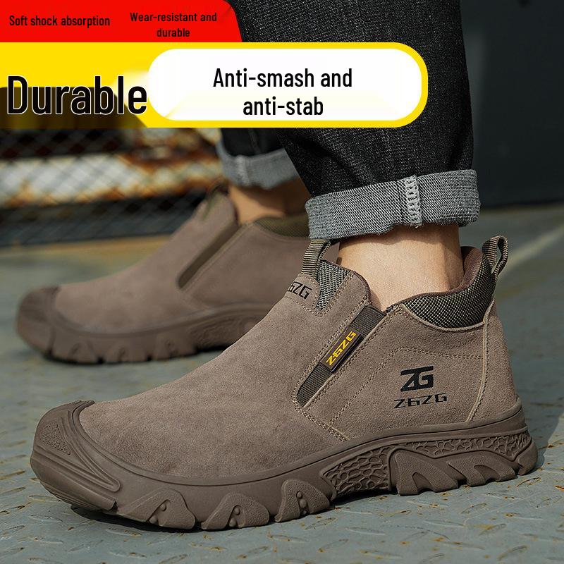 

Zhengu Men s Suede Welding Safety Shoes - Anti-Smash, Anti-Puncture, Slip-On, Fire-Spark Resistant, Low-Top Gray 46