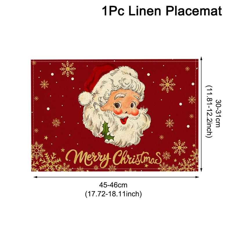 Linen Christmas Placemats Santa Claus Elk Table Mats Christmas Decorations for Home 2025 Xmas Navidad Noel New Year Table Decor