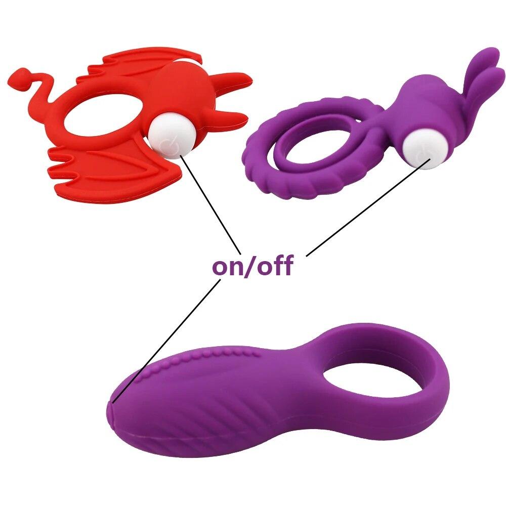 Unisex Double Vib Powerful Soft Silicone Dual Vibrating Cock Ring Penis Ring Double Rings for Couples Enhancing Harder Erection