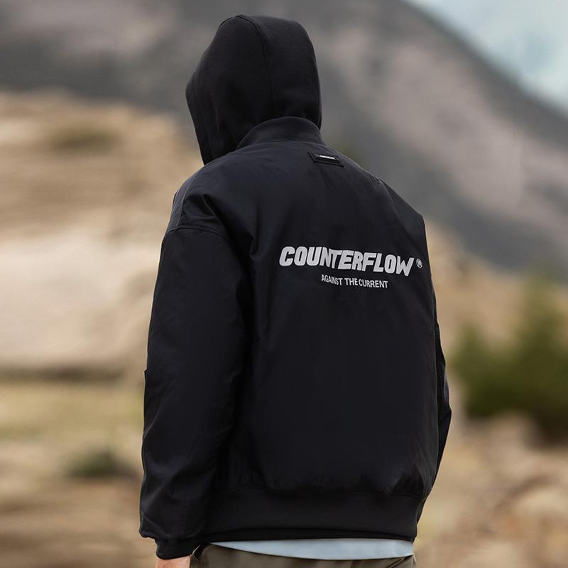 Li Ning CF Water Series S potiskem písmen Volná bunda s baseballovým límcem Unisex bunda Černá AJMT249-1