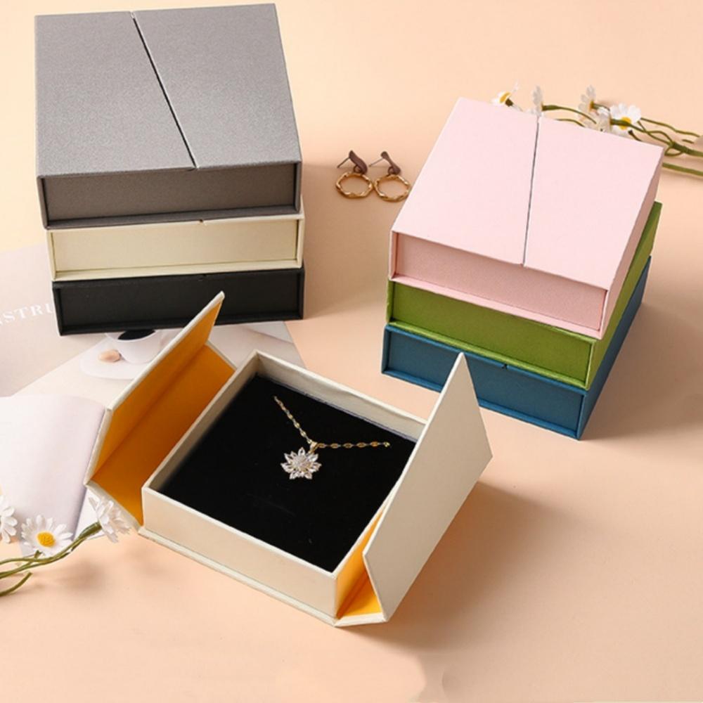 10.5x10.5x3.5CM Magnetic Flip Jewelry Box Dual Opening Earring Necklace Ring Organizer Thick Kraft Paper Storage Box