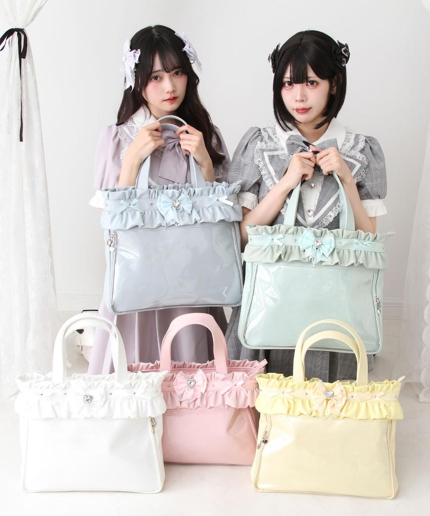 bag for fans of sparkly tote decorated clear for live sax Ita-bag (decorated anime/manga/games), transparent, frilly, heart, jeweled, Yumetenbo,