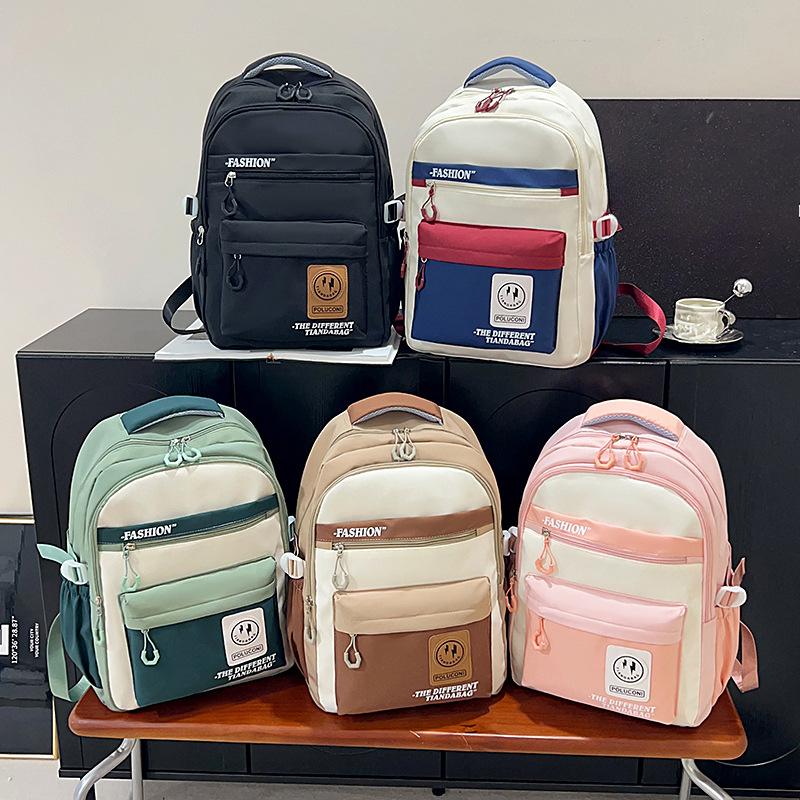 Retro Contrasting Color Backpack Large Capacity Workwear Schoolbag for Men and Women High School Students Computer Bag High Value Travel Backpack