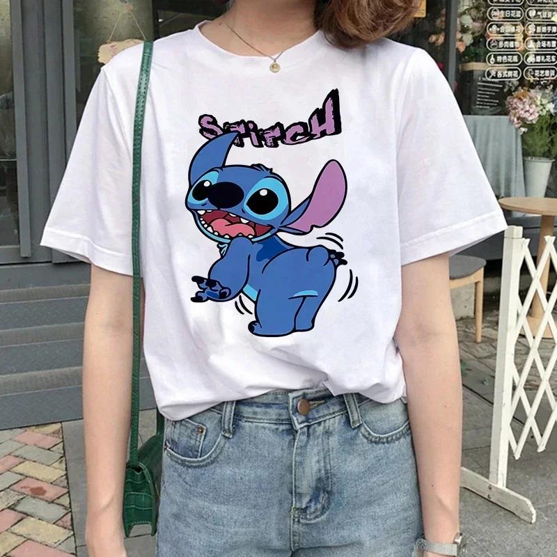 Funny Kawaii Shirt Disney Lilo Stitch Cartoon T Shirt Stitch Cute Manga T-shirt Y2k Graphic Tshirt Top Tee Clothes