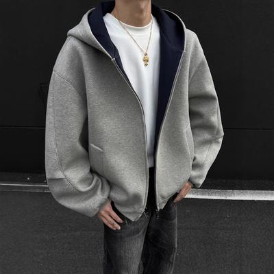 Double Zipper Pull Cardigan Sweatshirt Men's Autumn and Winter Plus Size Loose Youth Sports Coat