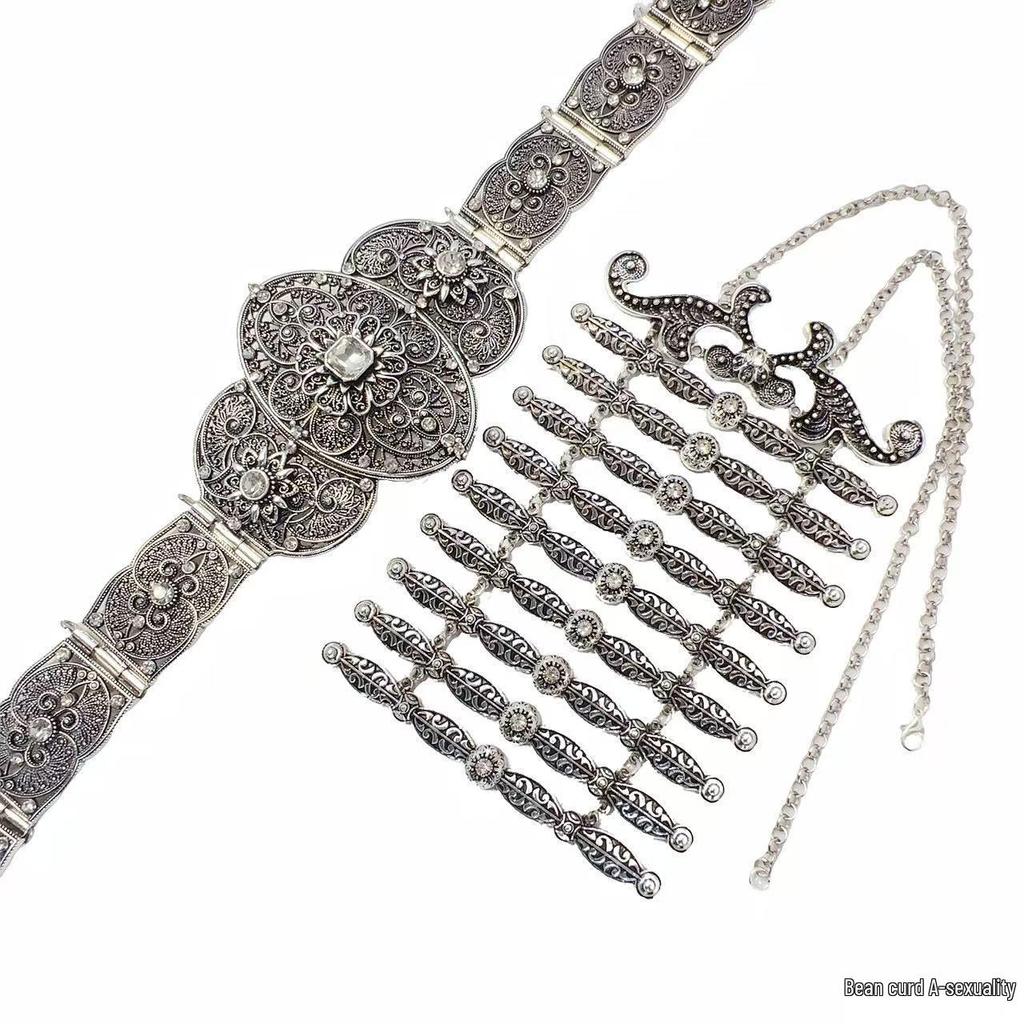 Caucasian Ethnic Rhinestone Women's Waist Belt & Breastplate Set