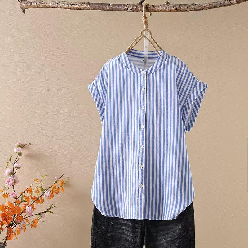 Japanese Minimalist Plaid Women's Sleeveless Stand Collar Shirt & Classic Short Sleeve Shirt