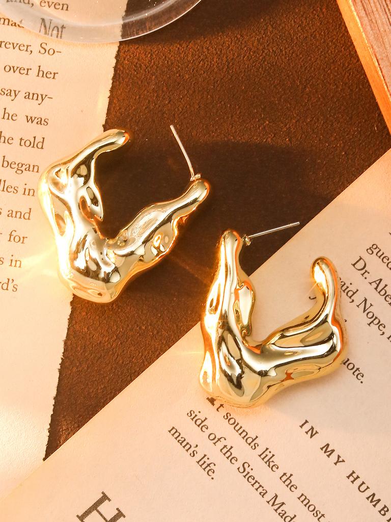 Classic Trendy Gold Color Irregular Acrylic C-shaped Pentagon Flower Stud Earrings for Women Korean Charm Jewelry Accessory Gift