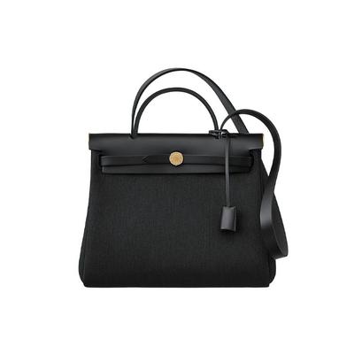 Herbag Zip Canvas With Hunter Cow Leather Shoulder Bag, Crossbody Bag, Handbag 31 Unisex Black H078971CCAA