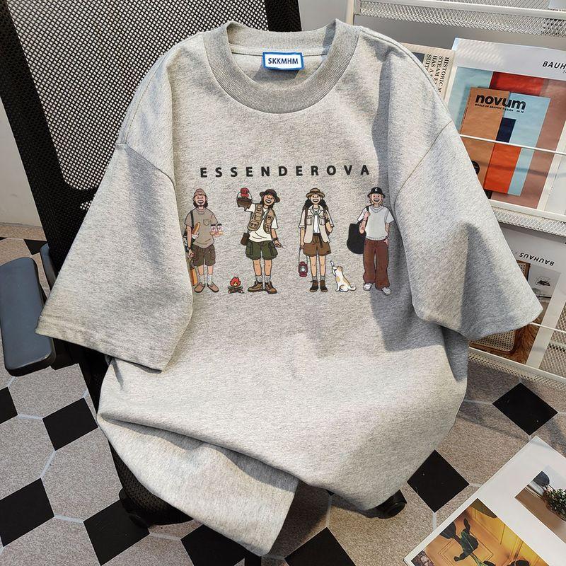 

Trendy Retro Chic Couple Top T-shirt with Short Sleeves Light gray [220g combed pure cotton]] M