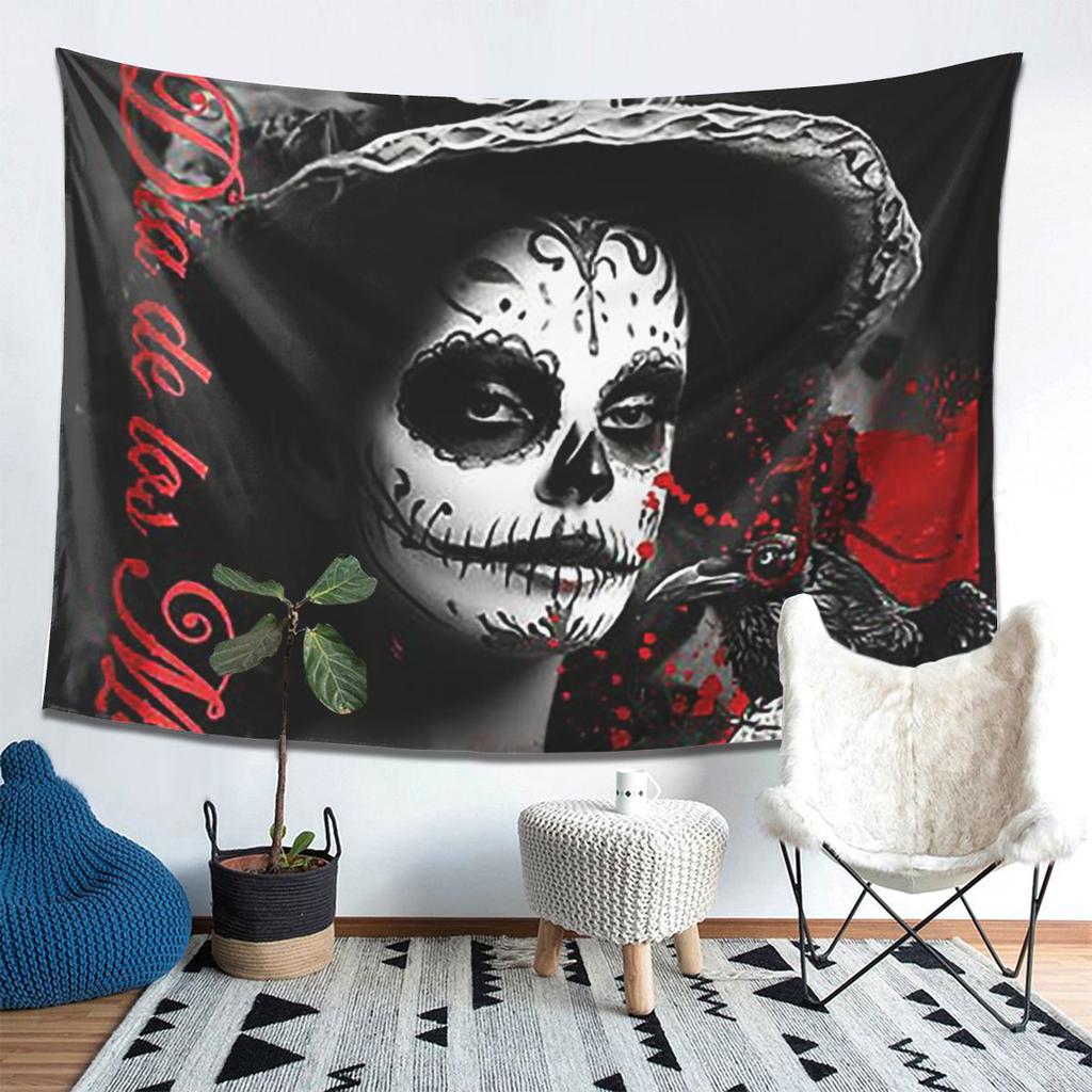 Alexander Gothic Las Elegantes Girls Day Of Dead Skull Tapestry Decor Art Aesthetic Tapestries Home Wall Cloth Wall Hanging