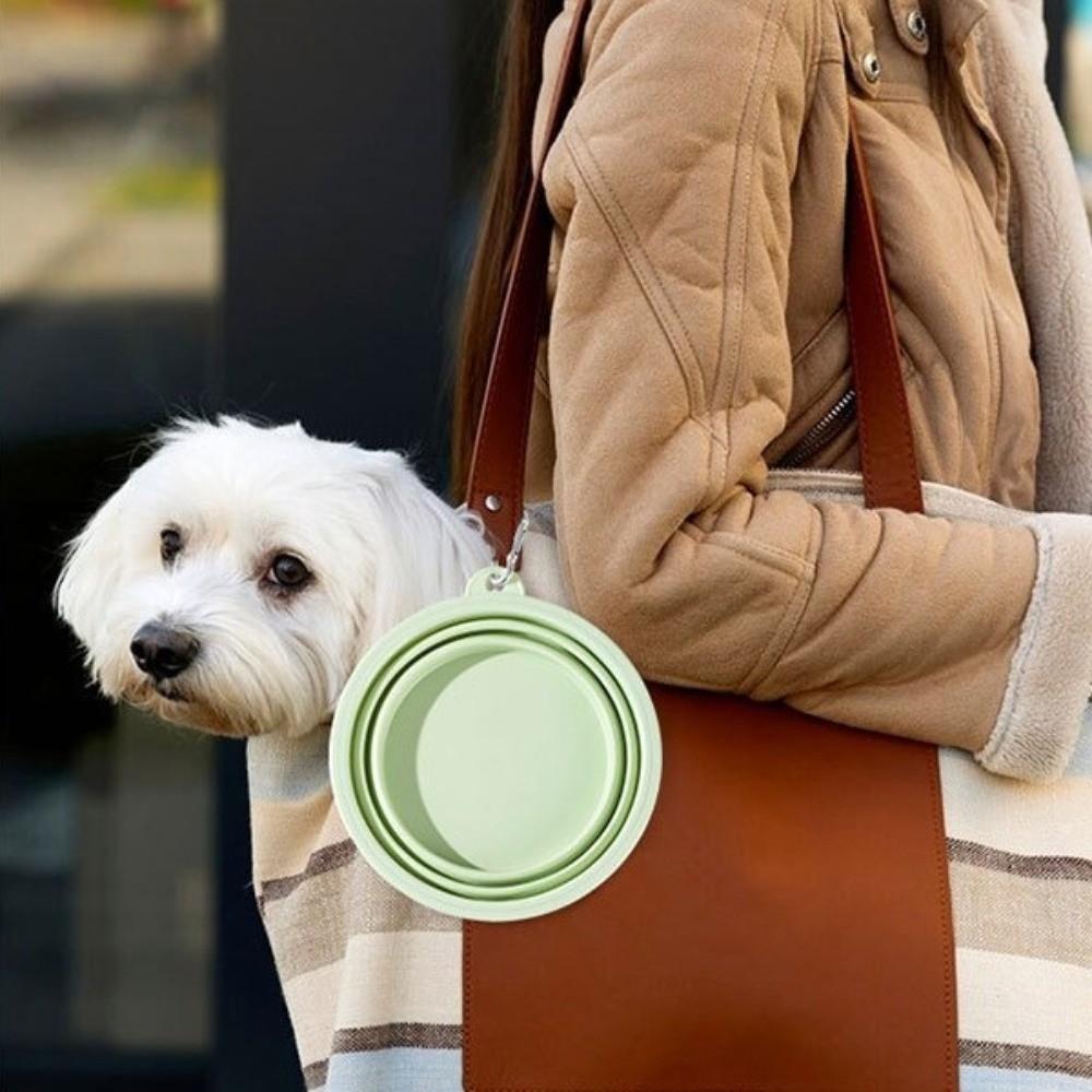 Collapsible Pet Dog Food Water Bowl with Carabiner Pet Accessories Folding Supplies Dishes Silicone Cats Pet Folding Bowl