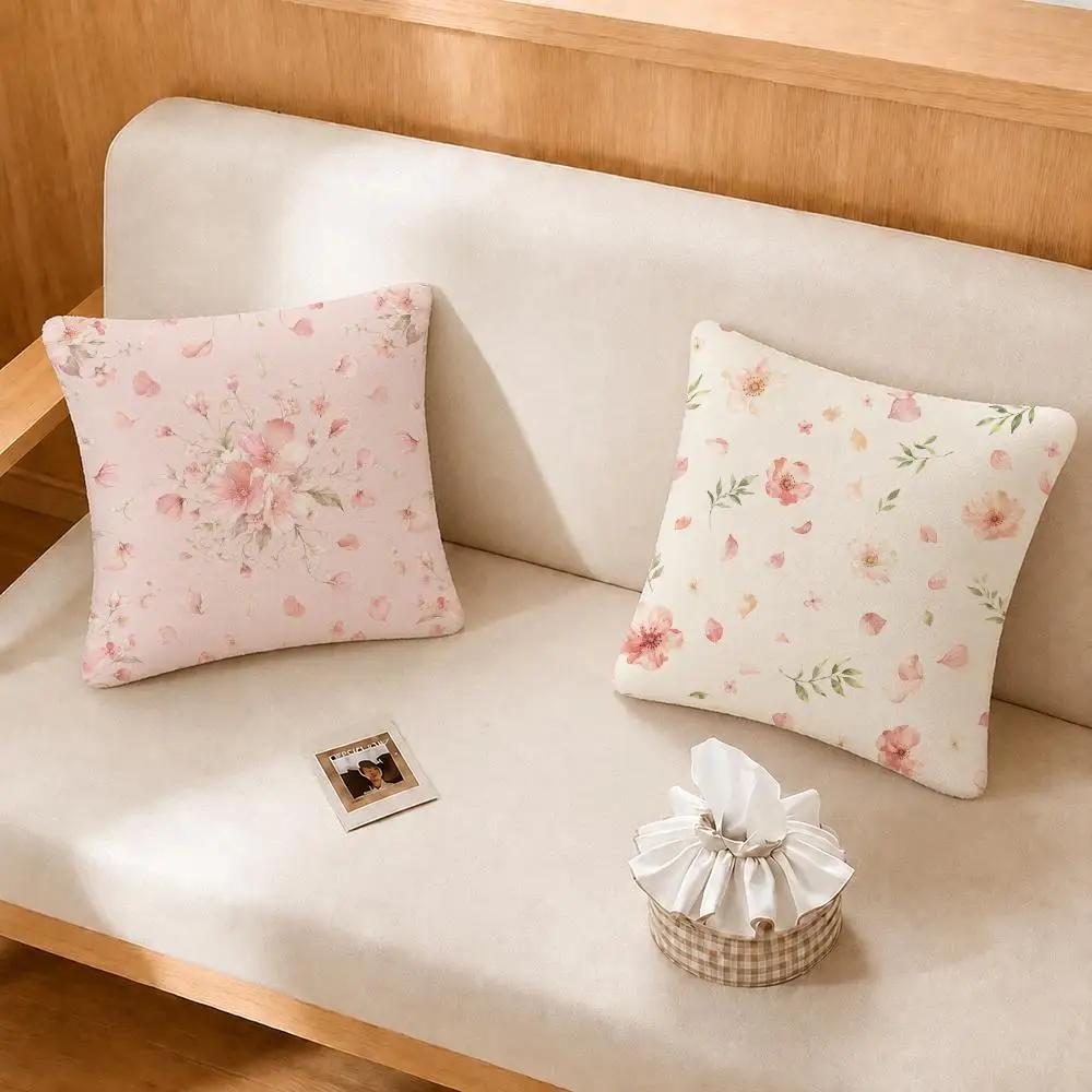 Floral Print Petal Illustration Print Cushion Cover Soft Plush Fluffy Throw Pillow Cases For Sofa Bedroom Home Decor