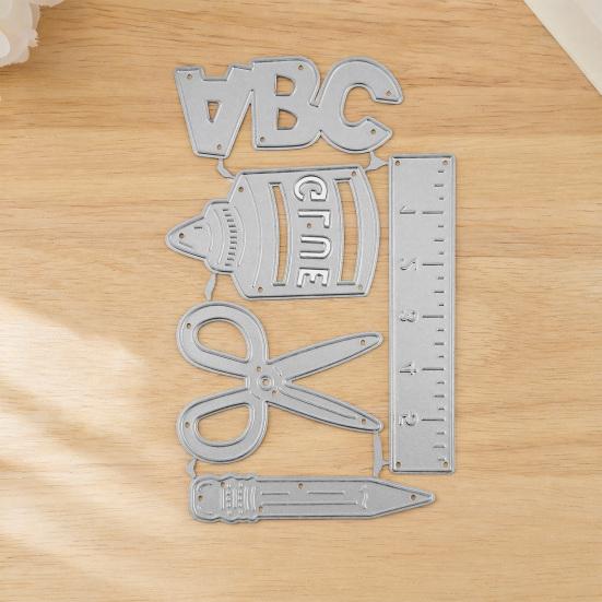 Stationery Die Cuts, Metal Cutting Dies, Scissors Glue Ruler Pencil ABC Letters Dies, School-themed Dies for Scrapbooking Card Making Embossing DIY