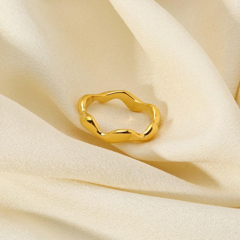 European and American INS Simple Irregular Wave Ring Plated with 18K Gold Stainless Steel Waterproof Fashion Commuter Plain Ring Ring for Women