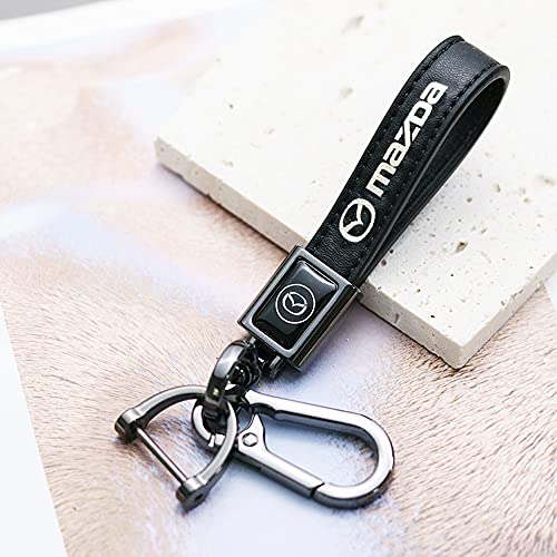 [HDSW] Suitable for Mazda Cars, Genuine Leather Keychain, Car Logo, Smart Keychain, MA - ZDA Keychain, Stylish, for Men and Women, Black
