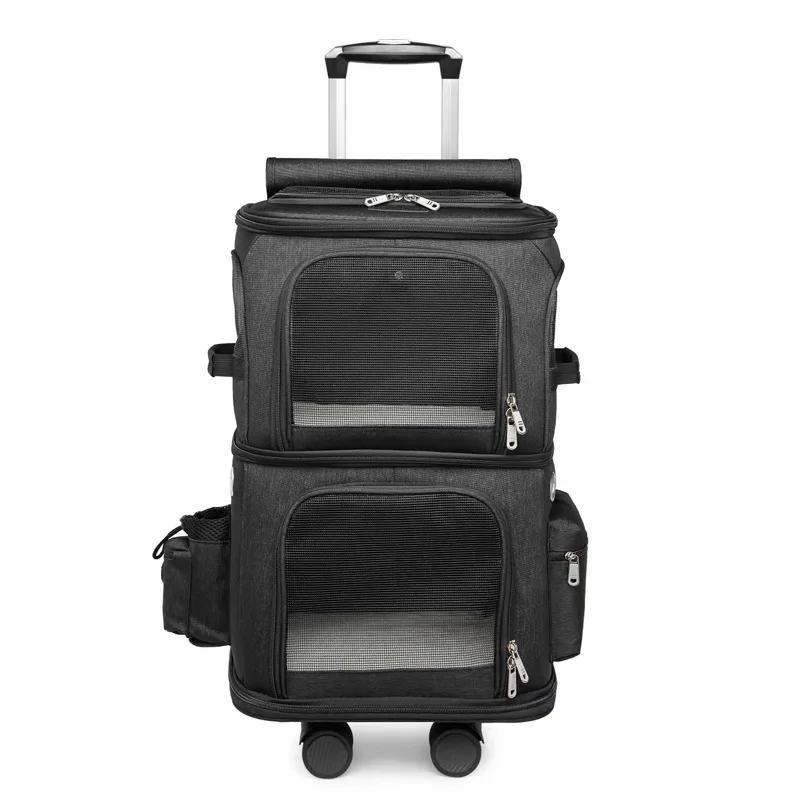 Large Cats Suitcase Double-layer Transparent Backpack Portable Outdoor Travel Silent Breathable Cat Bag Puppy Stroller for Pets