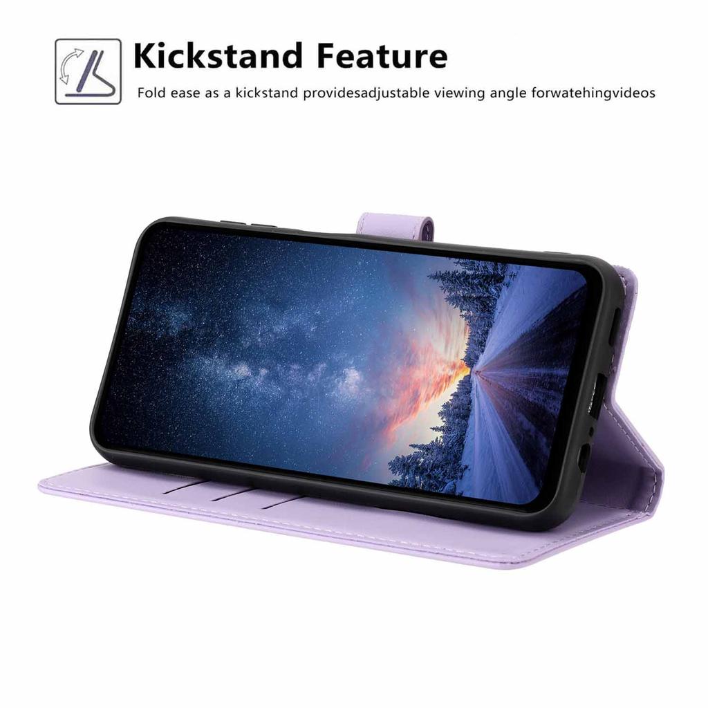 For Samsung Galaxy A37 5G Stand Case Tree-and-Cat Pattern PU Leather Wallet Protective Phone Cover with Wrist Strap