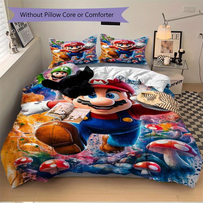 3pcs Super Mario Mushroom Cloud Adventure Bedding Set, Including 1 Quilt Cover and 2 Pillow Shams, Without Filling, Soft and Comfortable Home Bedroom