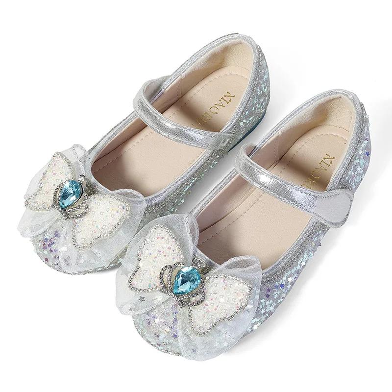 Girl Princess Shoes Elegant Luxury Rhinestone Crown Kids Leather Shoe Spring Autumn Fashion Children's Performance Single Shoes