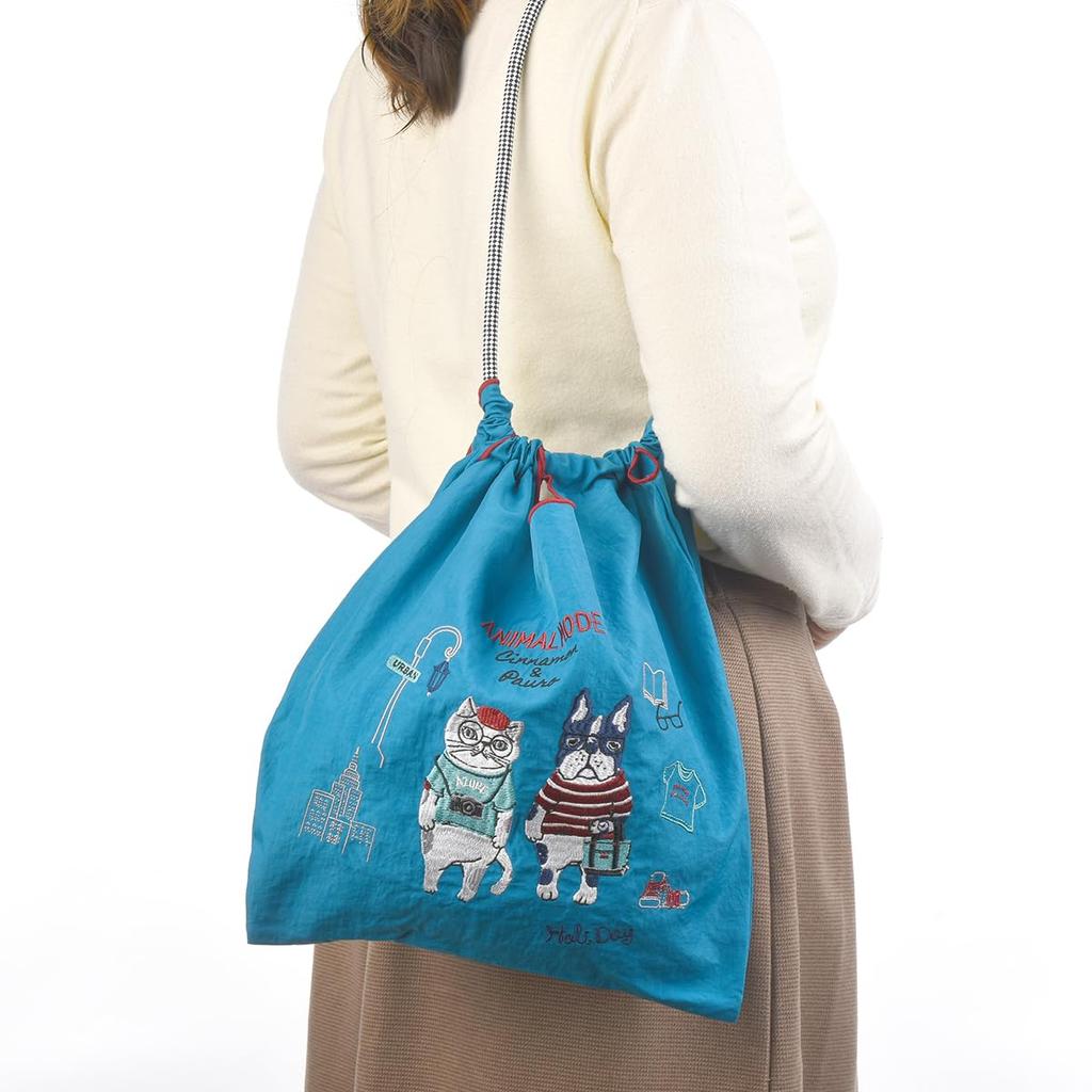 Tragetasche bestickt Waschbär blaugrün [Kusuguru Japan] Tasche, wasserabweisende Tasche, Größe, Damen,