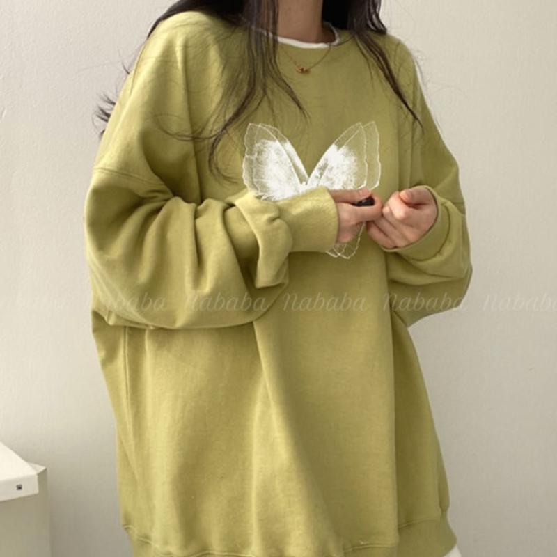Navava Women Butterfly Print Loose Fit Long Sleeve Sweatshirt Nt2974