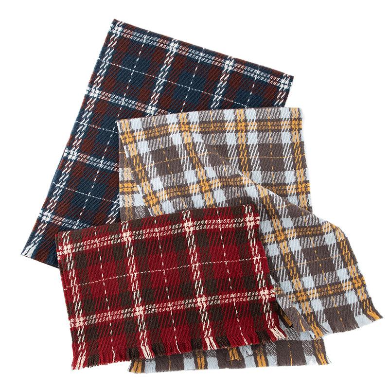 New Year's Wool Scarf Autumn and Winter Plaid Scarf Women's Versatile Scarf Thickened Warm Simple Tassel Shawl