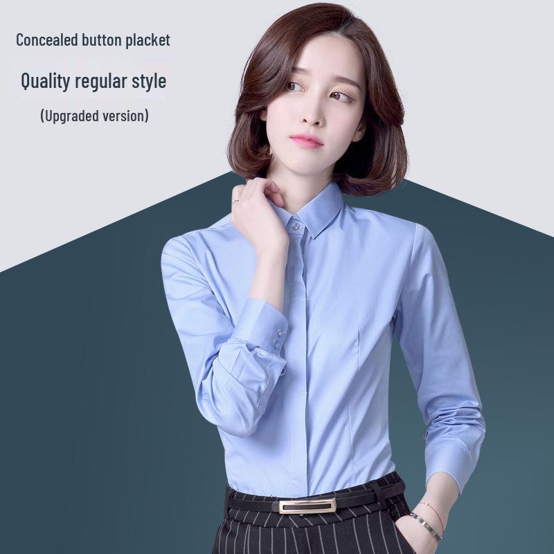 Women's Fleece-Lined Long-Sleeve Shirt: New Autumn/Winter Style, Thick & Warm Base Layer, Professional Formal Wear