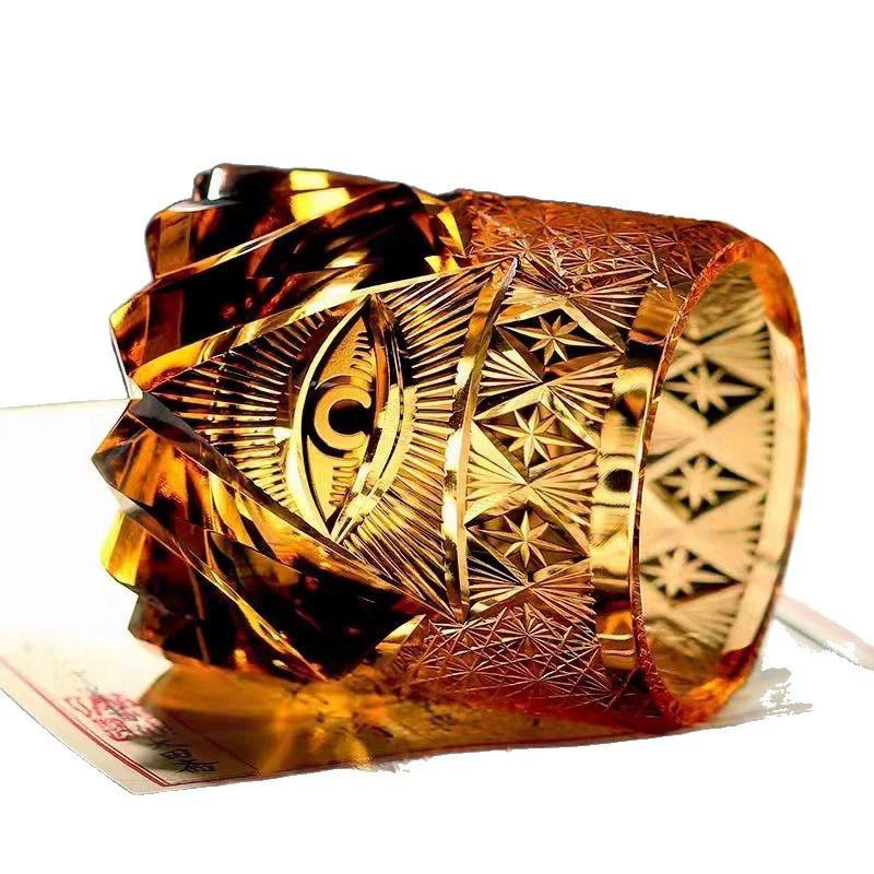 Oko Boga Edo Kiriko Kieliszek do Wina Ręcznie Cięty Bursztynowy Kryształ Szklanka do Whiskey Symbol Mocy High End Brandy Snifter Szklanka Rockowa Dla Szefa