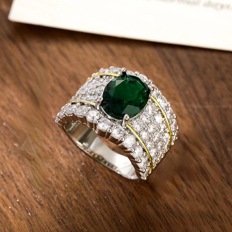 Classic Full Diamond Emeralds Ladies Ring Copper Encrusted Zircon Luxurious Temperament Trend Party Vintage 5