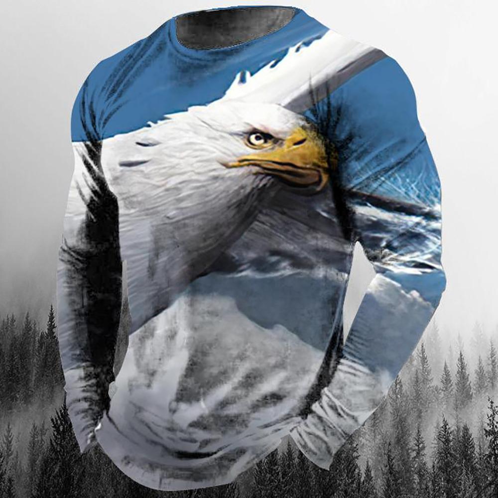 Men's Eagle Graphic Print Casual Long Sleeve T-Shirts Autumn Streetwear 3D Animal Print Hip Hop Tops