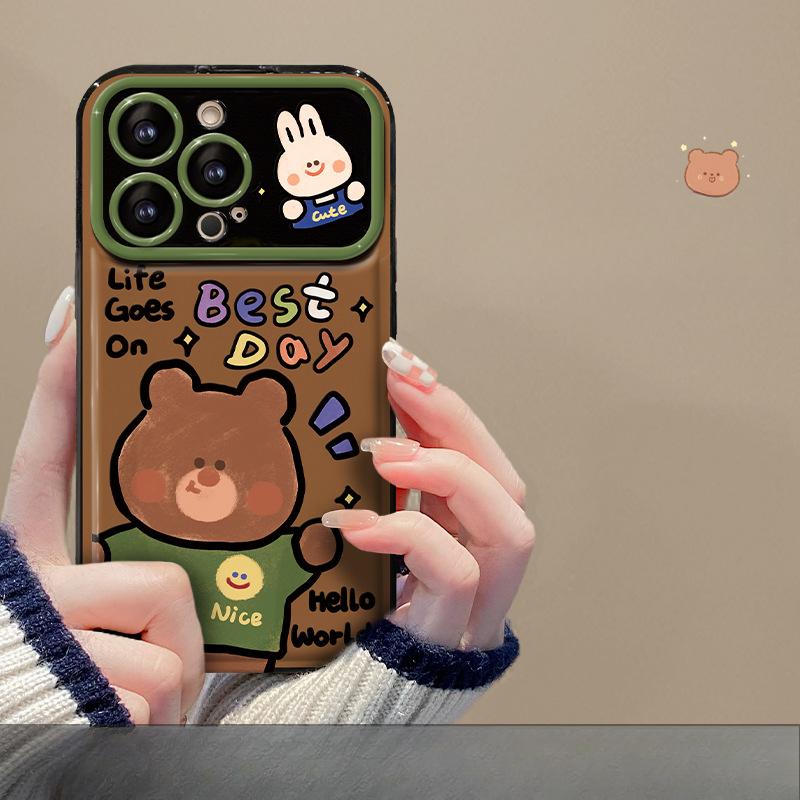 

Подходит для Apple 15promax Чехол для мобильного телефона iPhone14/13 Coffee Bear Lanyard12 Большое окно Flip Mirror X iPhone 6s Plus