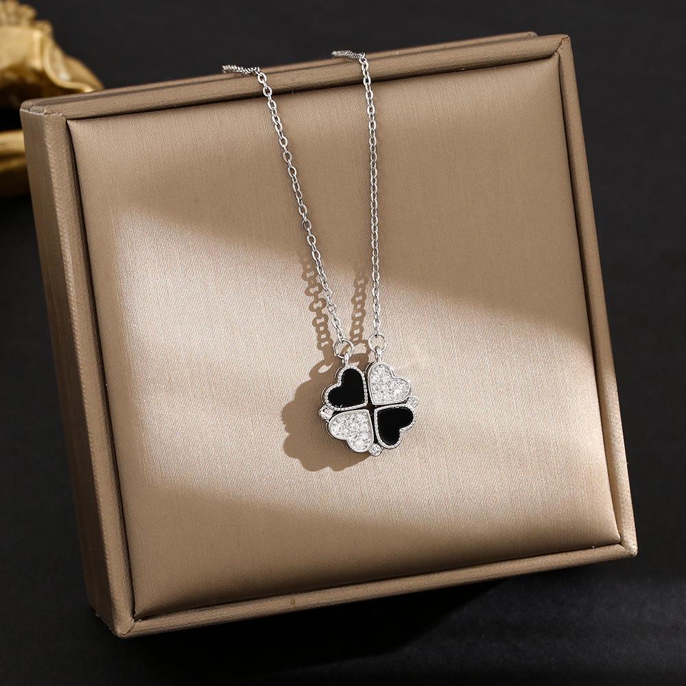 Elegant Gold-Plated Chinese-Style Four-Leaf Clover Necklace with Imitation Hetian Jade Pendant for Women
