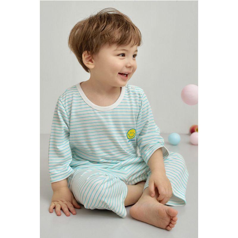 Korean Kids Cool Rayon Pajama Set Summer Breathable Soft Sleepwear Good Smile Mint 7/10 Sleeve Children Underwear 2pcs