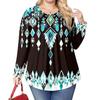 Women's Plus Size Fashion Printed Casual Pleated Round Neck Long Sleeve Top