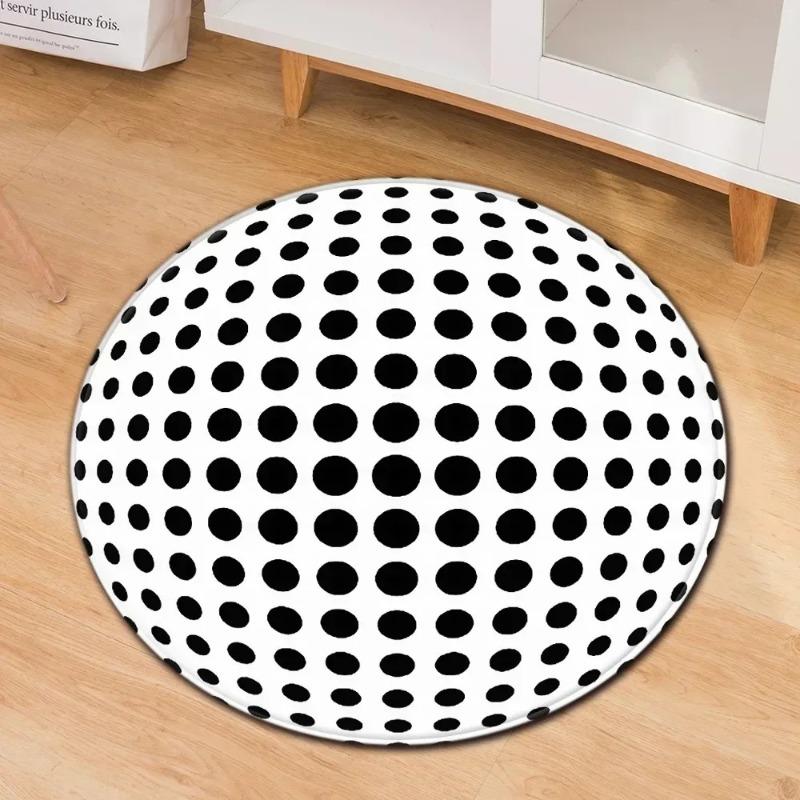 3D Psychedelic Illusion Round Carpet Geometric Rugs Living Room Door Mat Coffee Table Black and White Stereo Vision Floor Mats