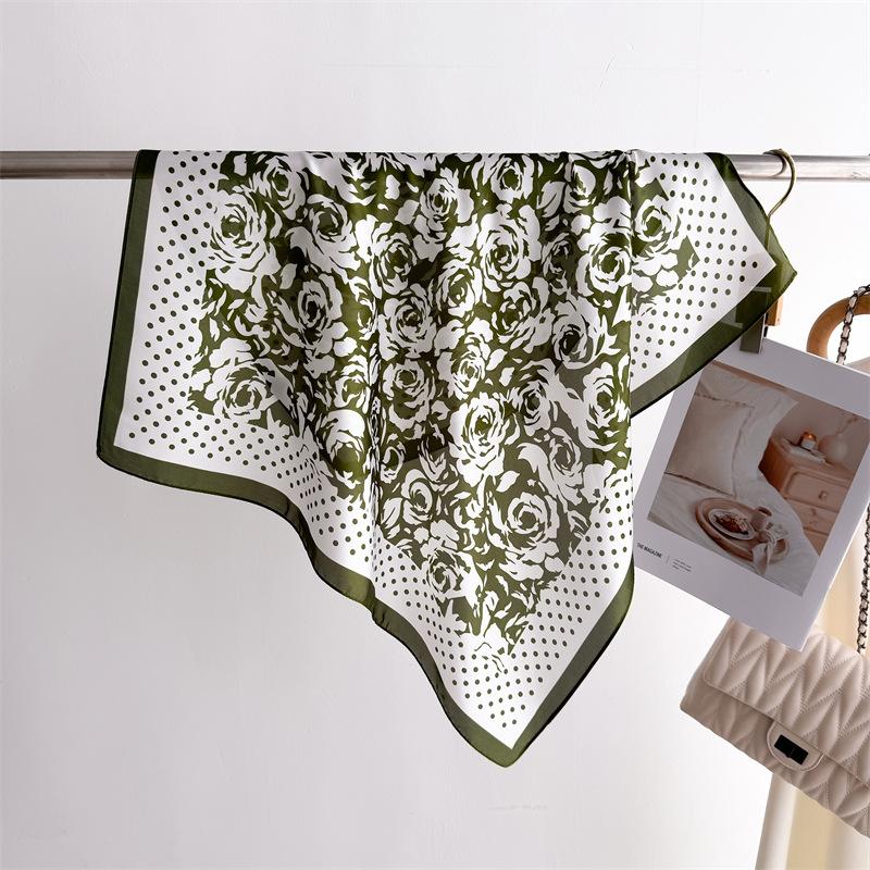 

Шелковый платок в горошек с принтом роз, квадратный платок, высококачественная шаль, профессиональный, универсальный, шейный, маленький квадратный платок, косынка Unilateral 66-70CM