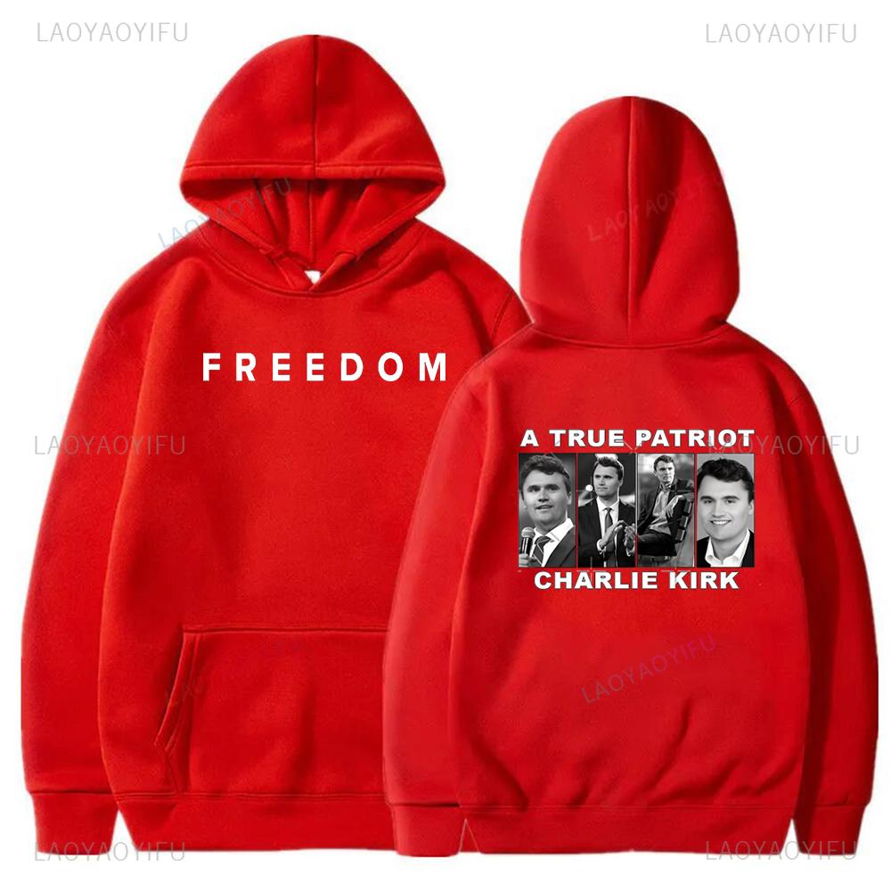 Street High Quality Charlie Kirk Liberty Print Hoodie Unisex Autumn and Winter Casual Long Sleeve Warm Pullover Men's Sweatshirt