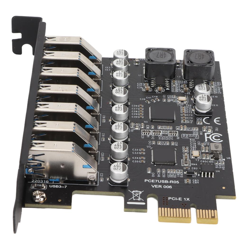 7 Port PCIE Expansion Card 7 Ports USB 3.2 GEN1 5Gbps High Speed Transmission Stable Power USB 3.2 GEN1 Front Expansion